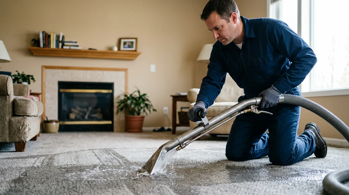 Water damage restoration technician working near Hurley, MO